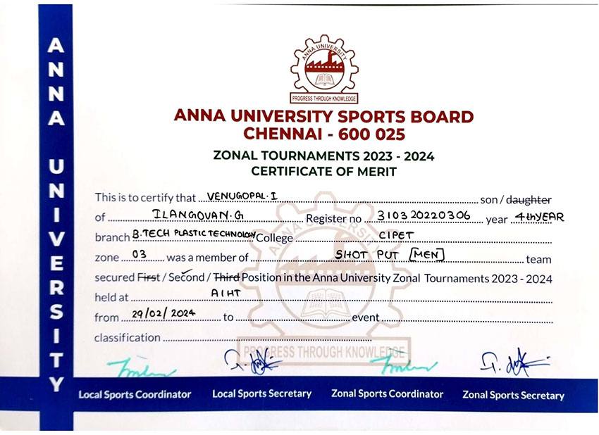 Zonal Tournaments 2023-24 conducted by the Anna University Sports Board